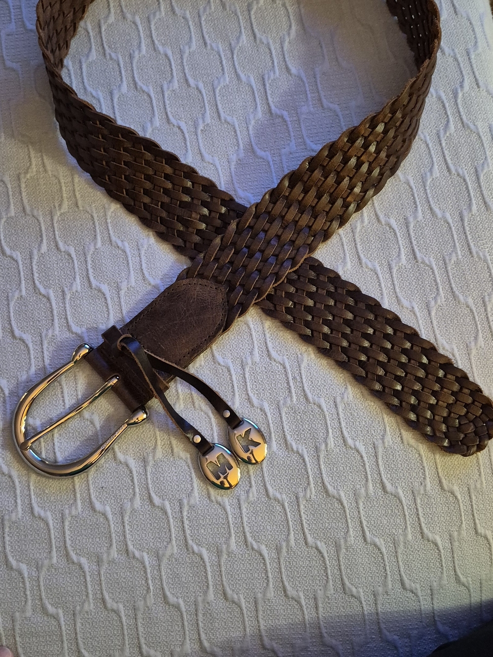 Michael Kors Brown Woven Leather Belt XL